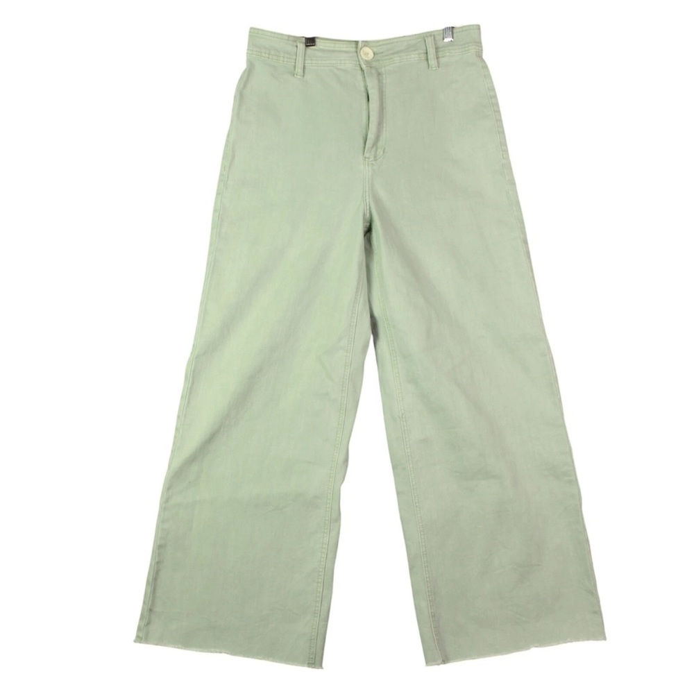 Oat New York Women Jeans High Rise Wide Leg Light Green Raw Hem 10/30 Boho
